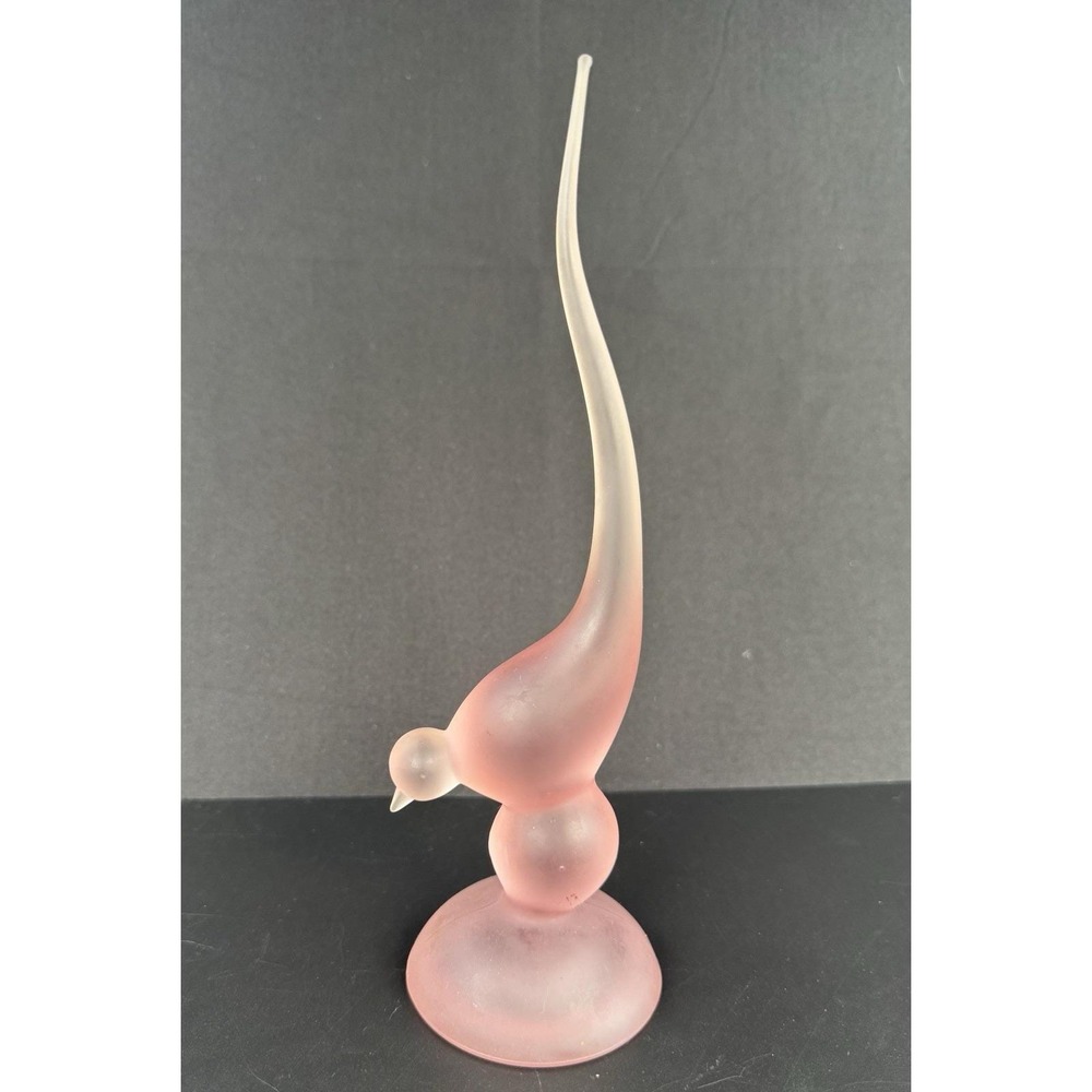 Viking Glass Pink Satin Frost Epic Bird #1311 Long Tail Figurine 9" Handmade MCM